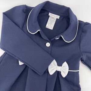 Bonnie Jean Girls Navy Coat‎ White Trim Bows Buttons Long Sleeve Size 6